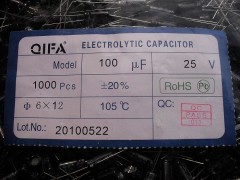 原裝正品，廠家直銷25v100UF(6*12)-- 廣奇發電子有限公司